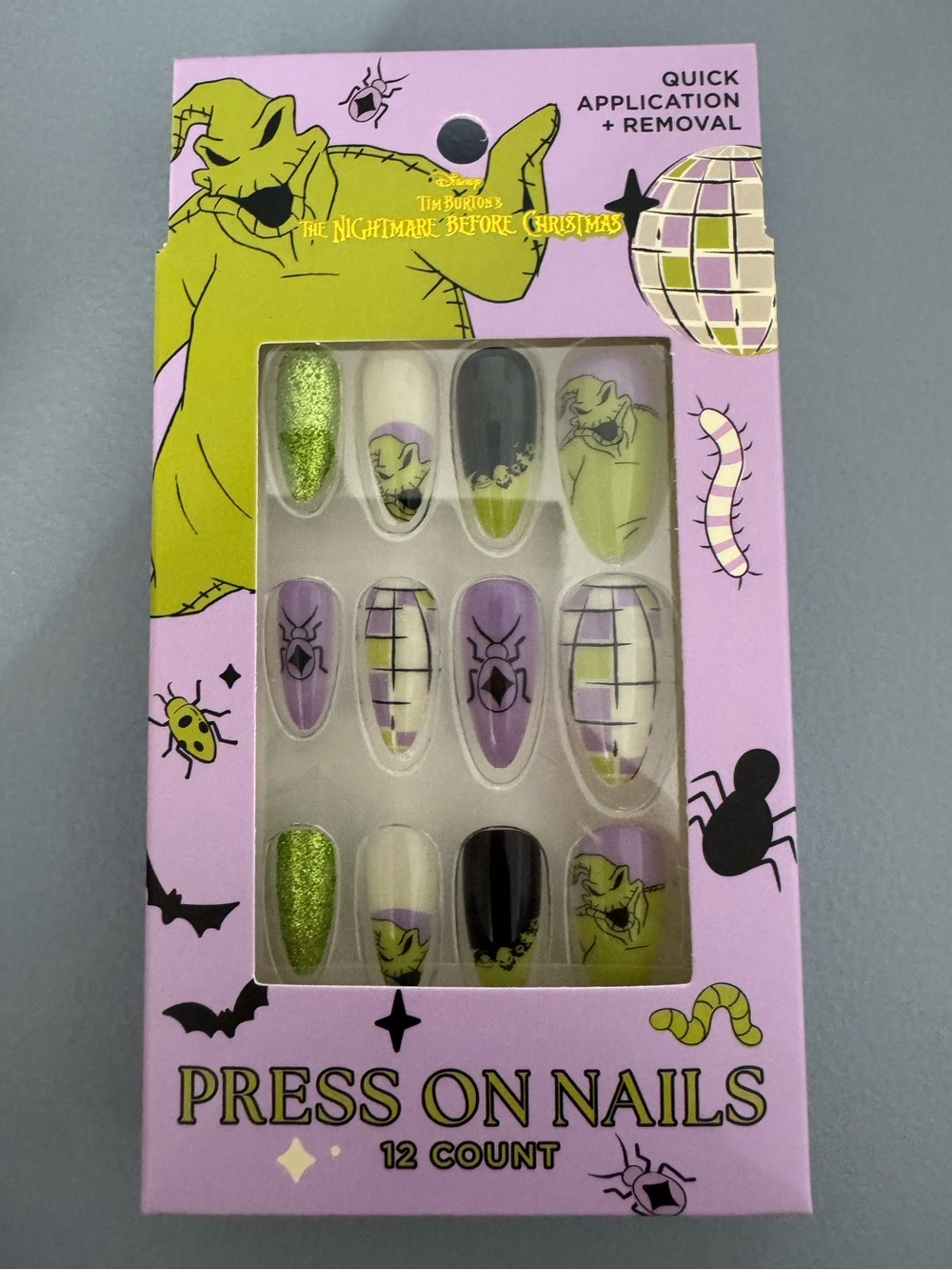 The Nightmare Before Christmas Oogie Boogie Press-On Nails - Purple & Lime Green